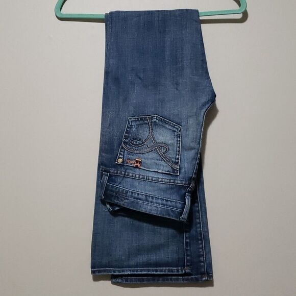 𝅺fidelity japan Rose Skinny Flare Size 27 Blue Denim Jeans Vintage y2K low rise - Picture 1 of 7
